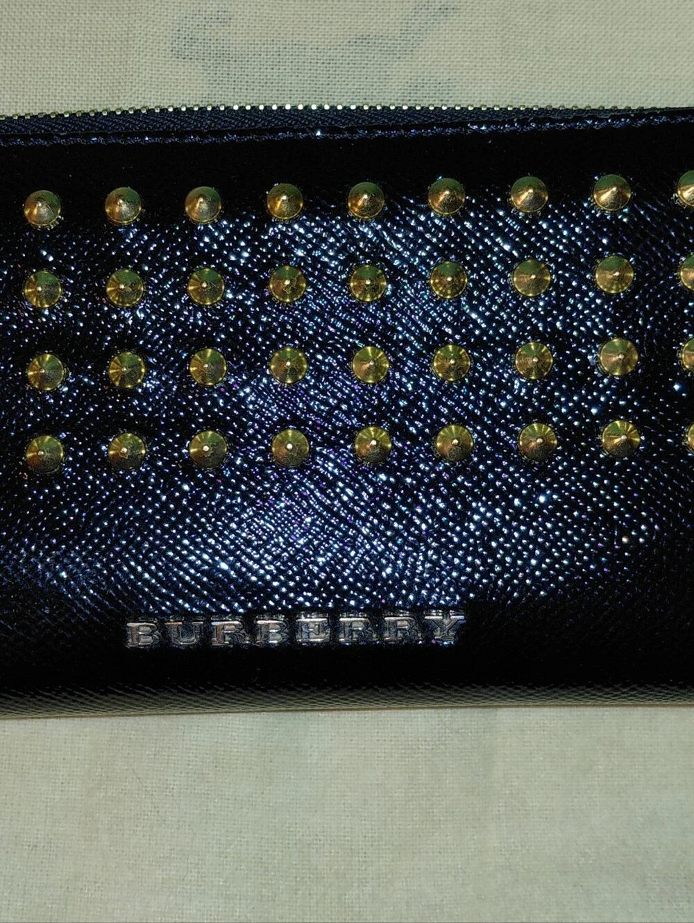 Burberry Black Studded Leather Wallet Great Condition In Box with COA MSRP $560
